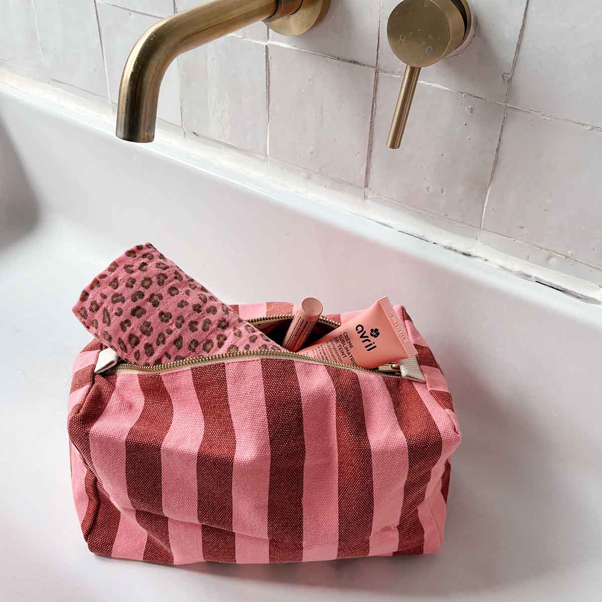 Rose in April | Kosmetiktasche Vic Ziegel/ Rosa Gestreift