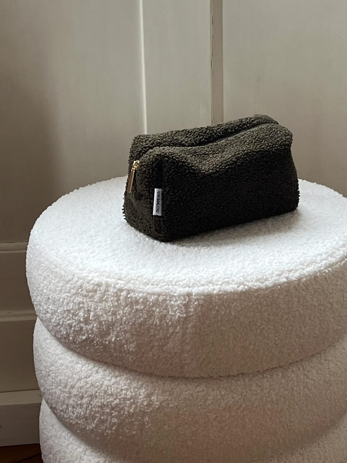 Oh Malou | Teddyfell Kosmetiktasche Khaki